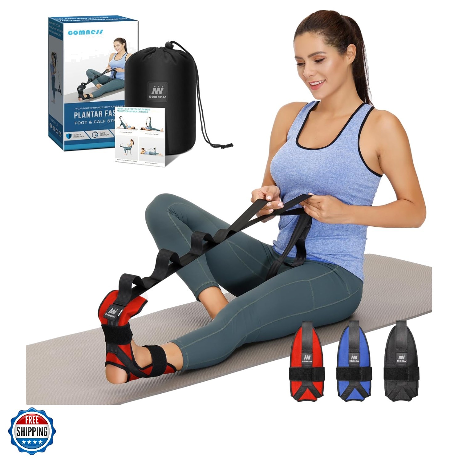 Foot and Calf Stretcher-Stretching Strap For Plantar Fasciitis, Heel Spurs, F…