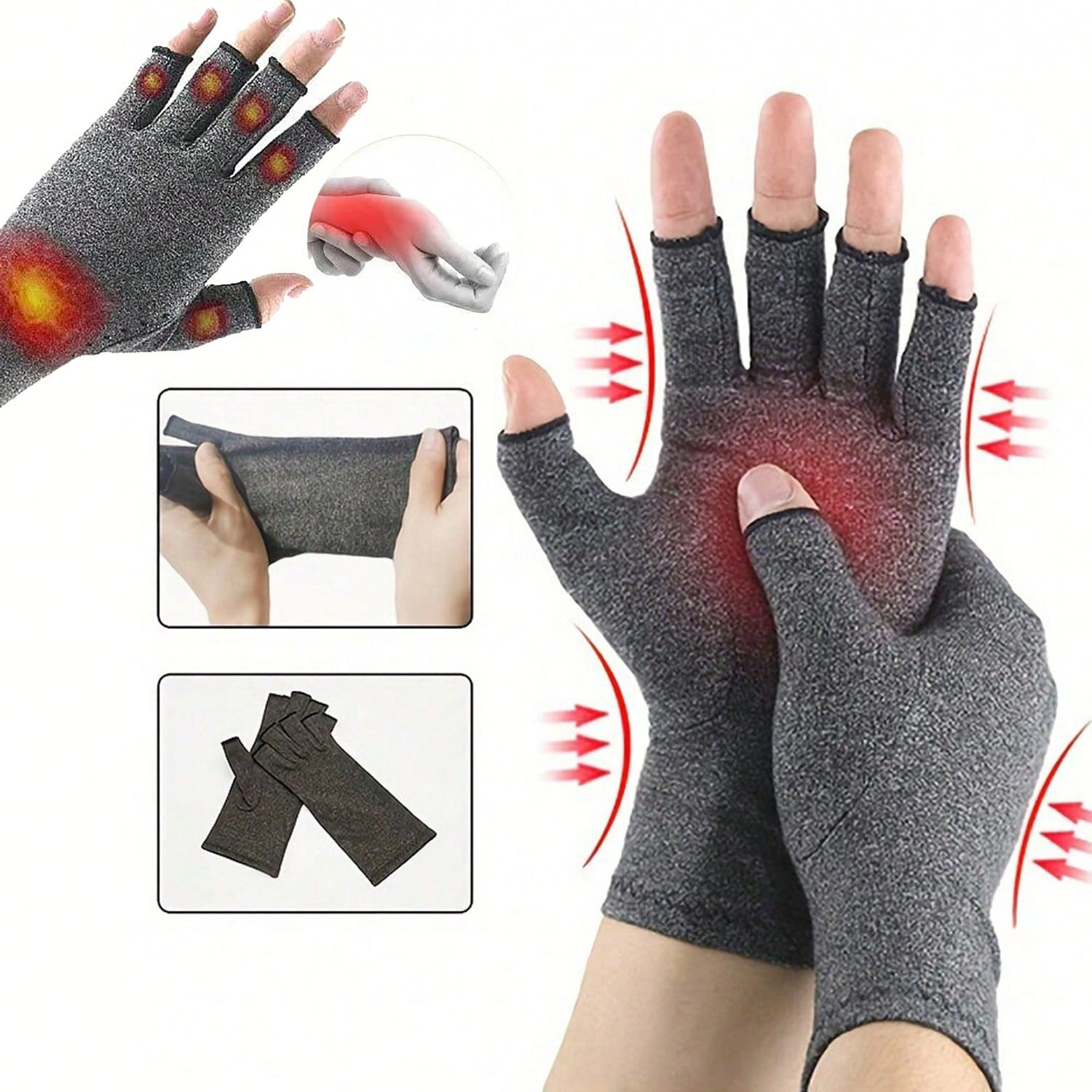 Arthritis Compression Gloves Fingerless Hand Support Carpal Tunnel Pain Relief