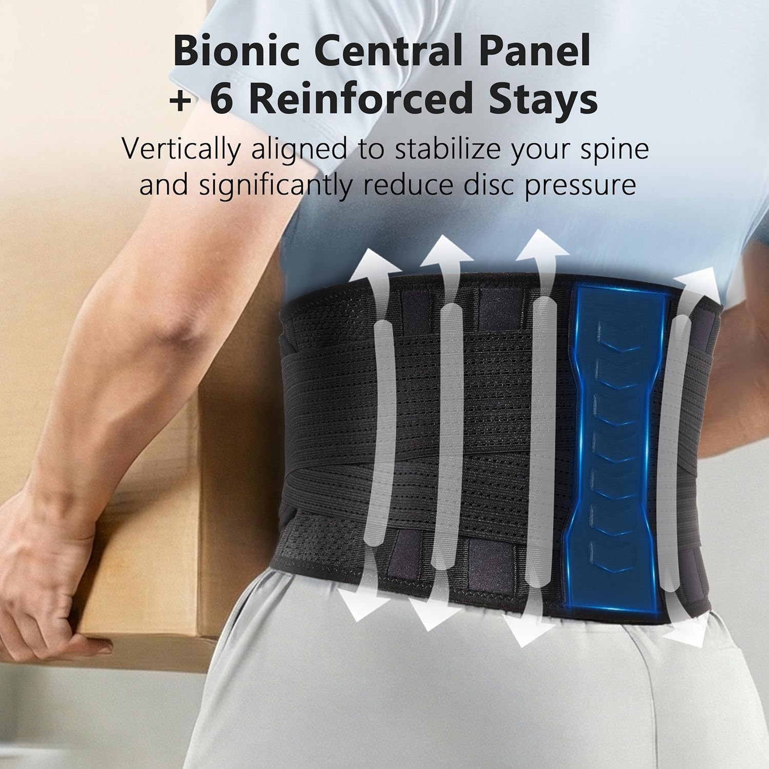 Copper-Infused Back Support Brace – Lightweight Lumbar Belt with 6 Supportive…