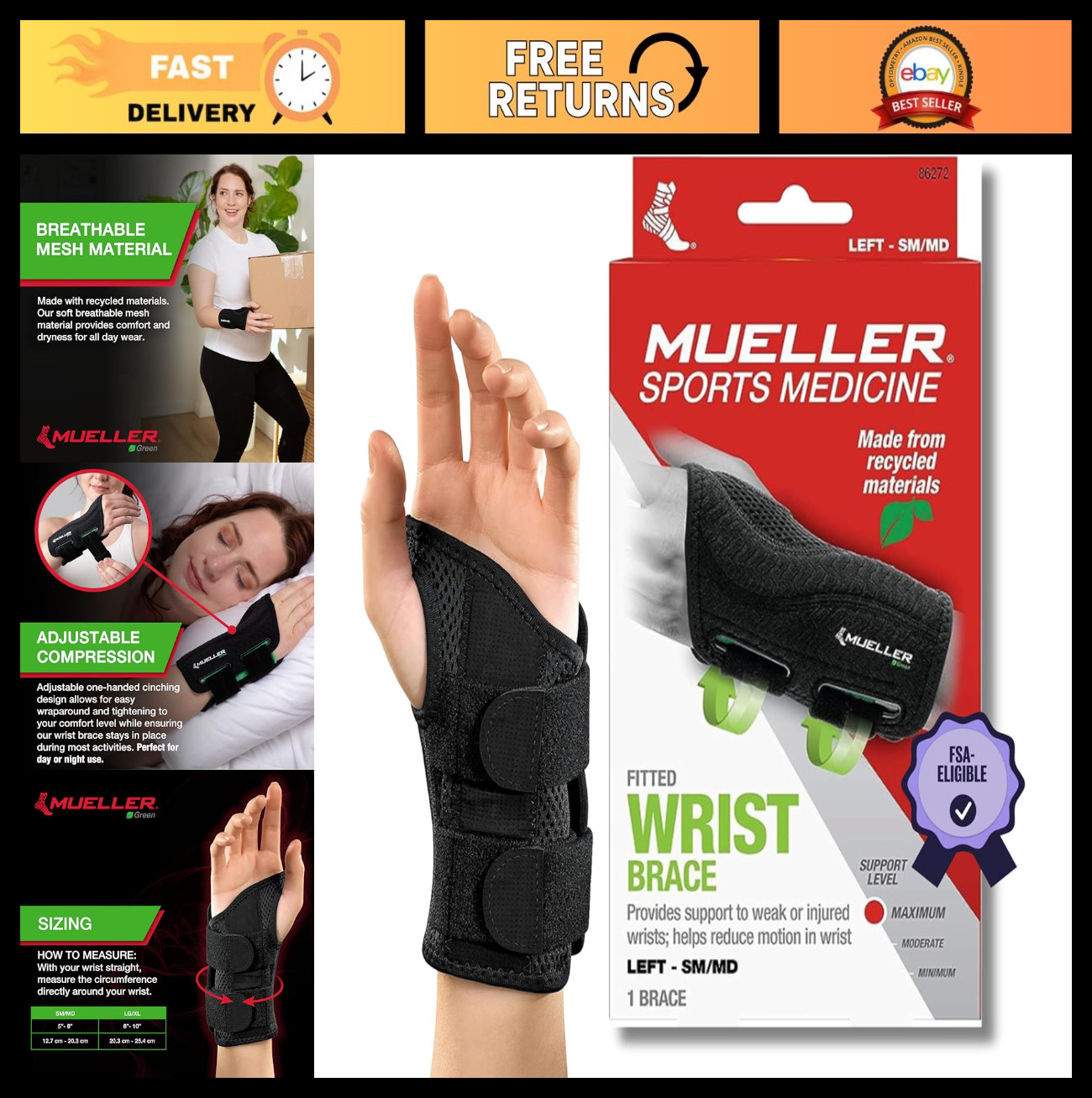 Fitted Wrist Brace for Men & Women – Pain Relief Support for Carpal Tunnel, Arth