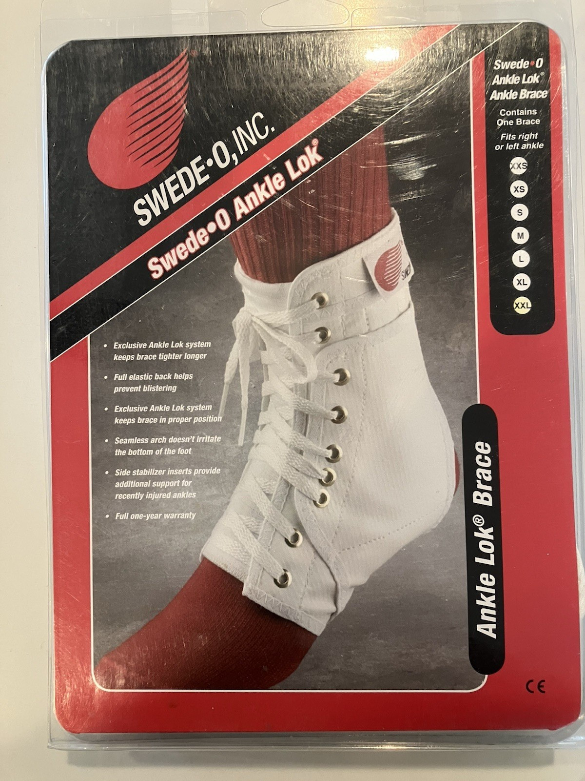 Swede-O Ankle Lok Ankle Brace New Size 2XL Fits Right or Left Made in USA White