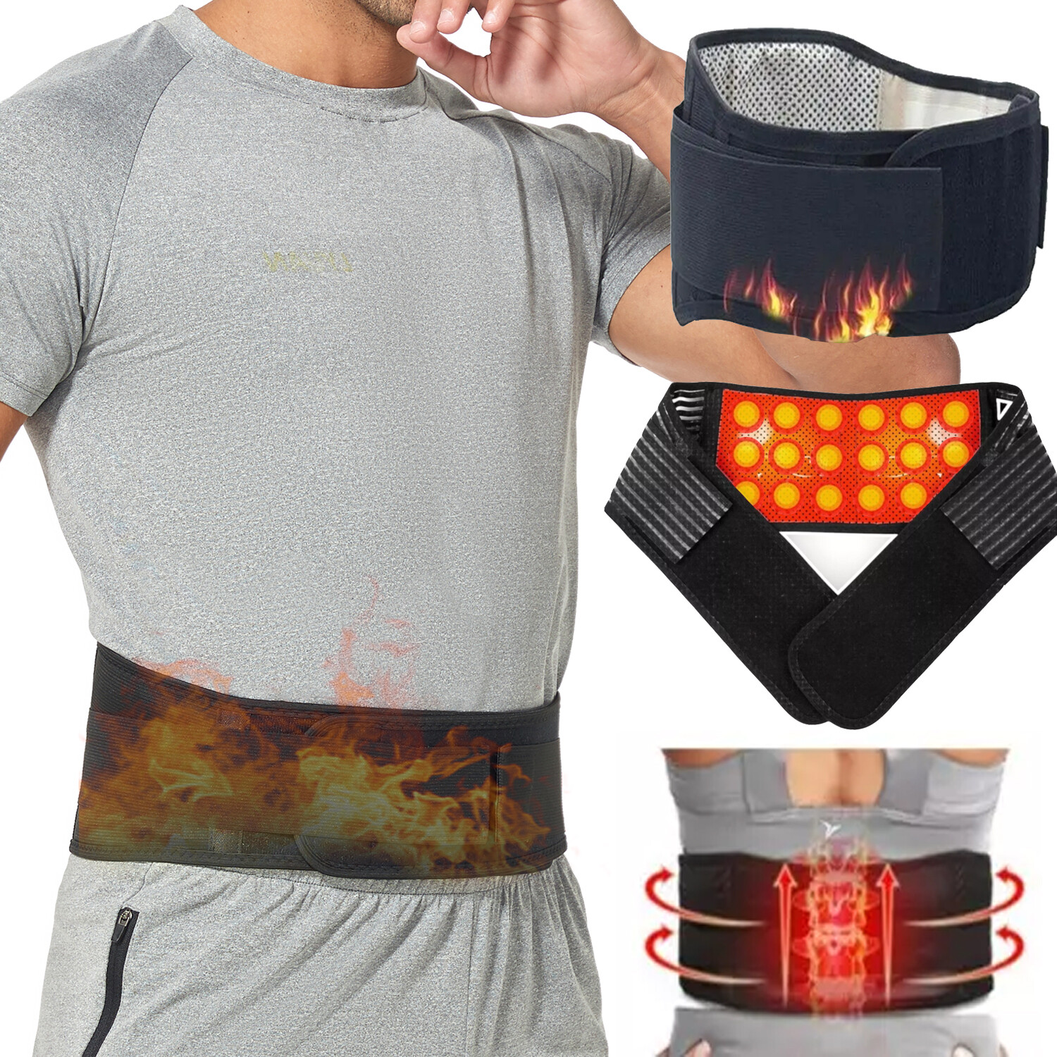 Self Heating Magnetic Back Support Lower Lumbar Brace Waist Belt Pain Relief