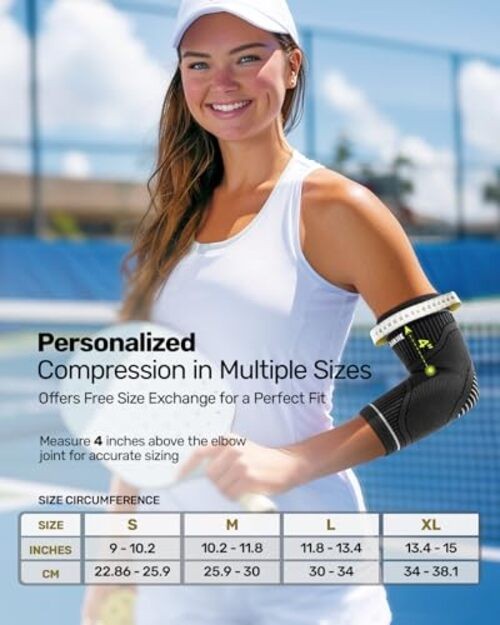 Elbow Compression Sleeve 2 Pack, High Elastic Elbow Brace for Medium Black