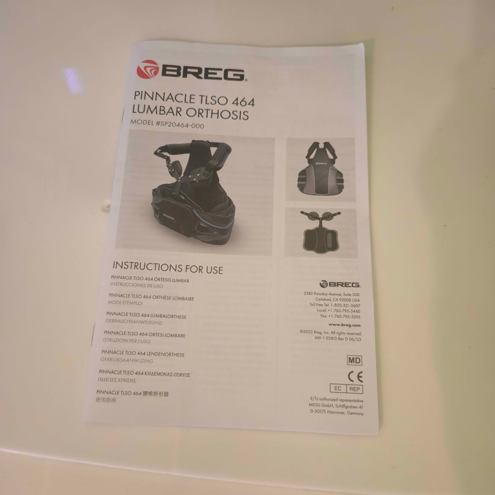 BREG Pinnacle TLSO 464 Lumbar Orthosis Adjustable Fit Back Support brace NEW