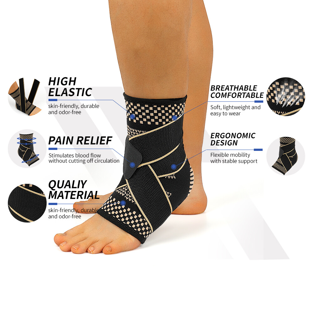 Copper Ankle Brace Support Compression Sleeve Plantar Fasciitis Foot Wrap CFR
