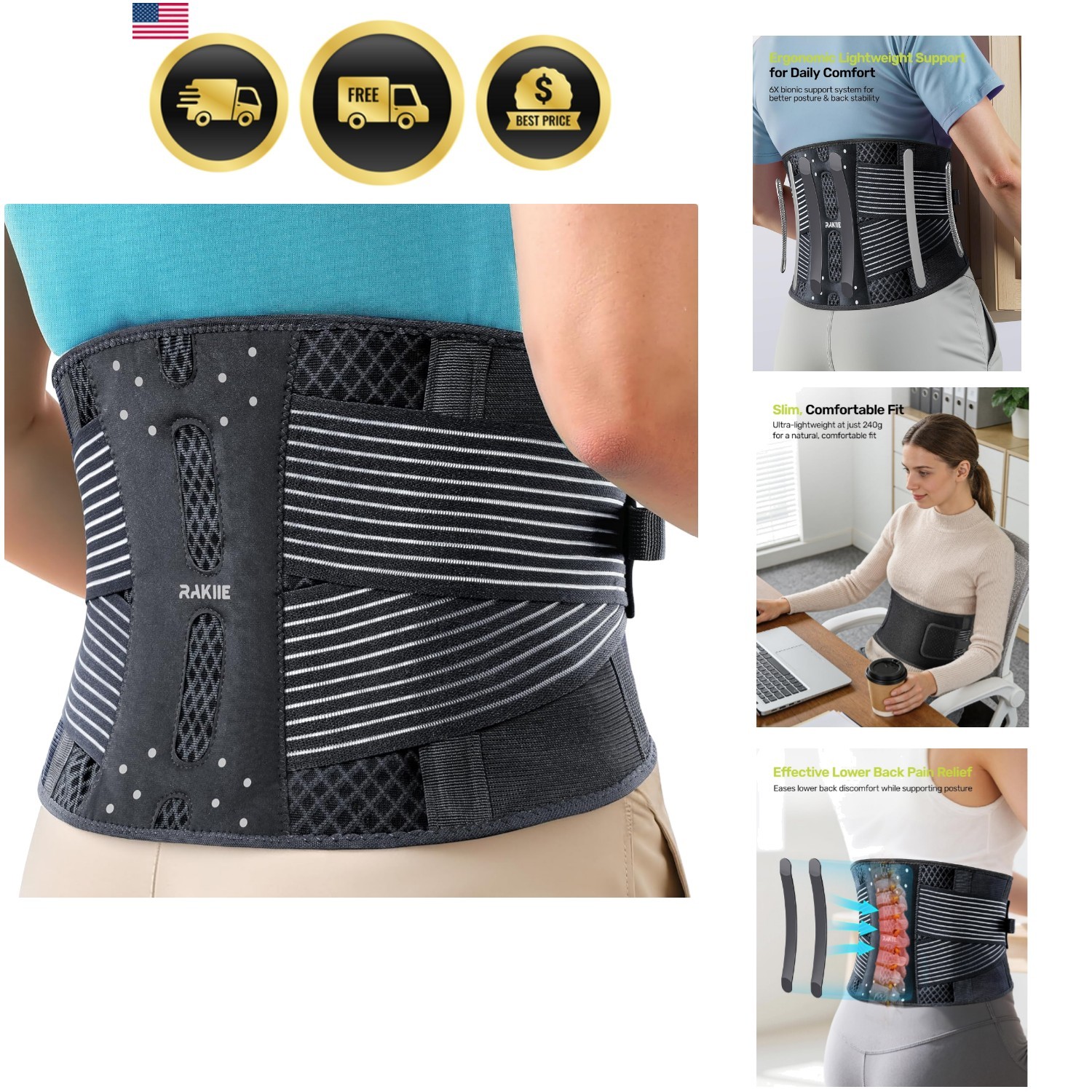 Slim Back Brace for Lower Back Pain Relief, Lightweight & Breathable Back Sup…