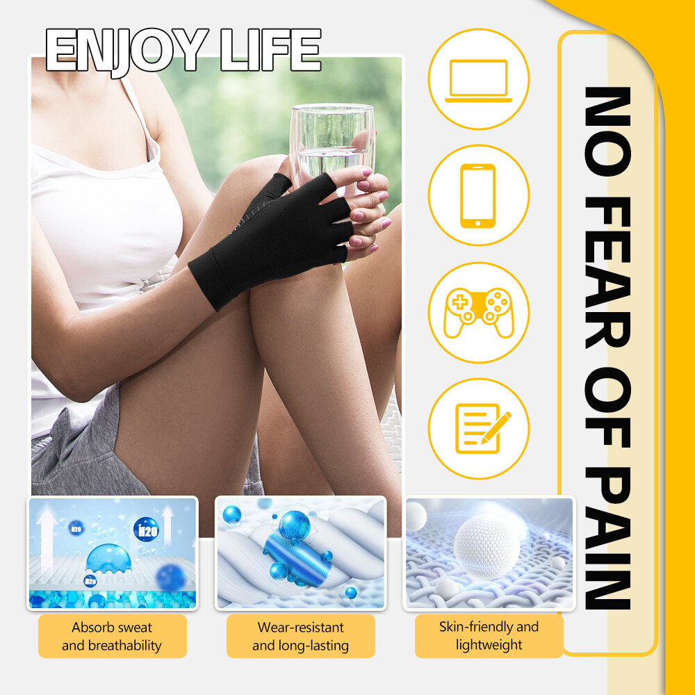 Copper Arthritis Compression Gloves Hand Support Pain Relief Joint Self Care