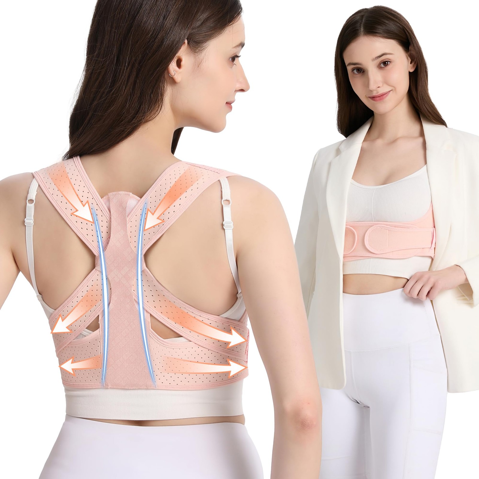 WNIEYO Back Brace Posture Corrector for Women Shoulder Straightener M/L, Pink