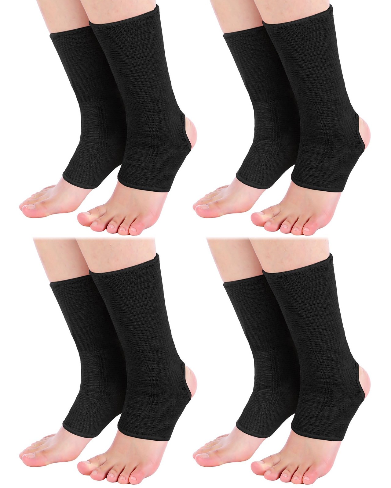 Handepo 4 Pairs Muay Thai Ankle Wraps MMA Compression Foot Large, Black