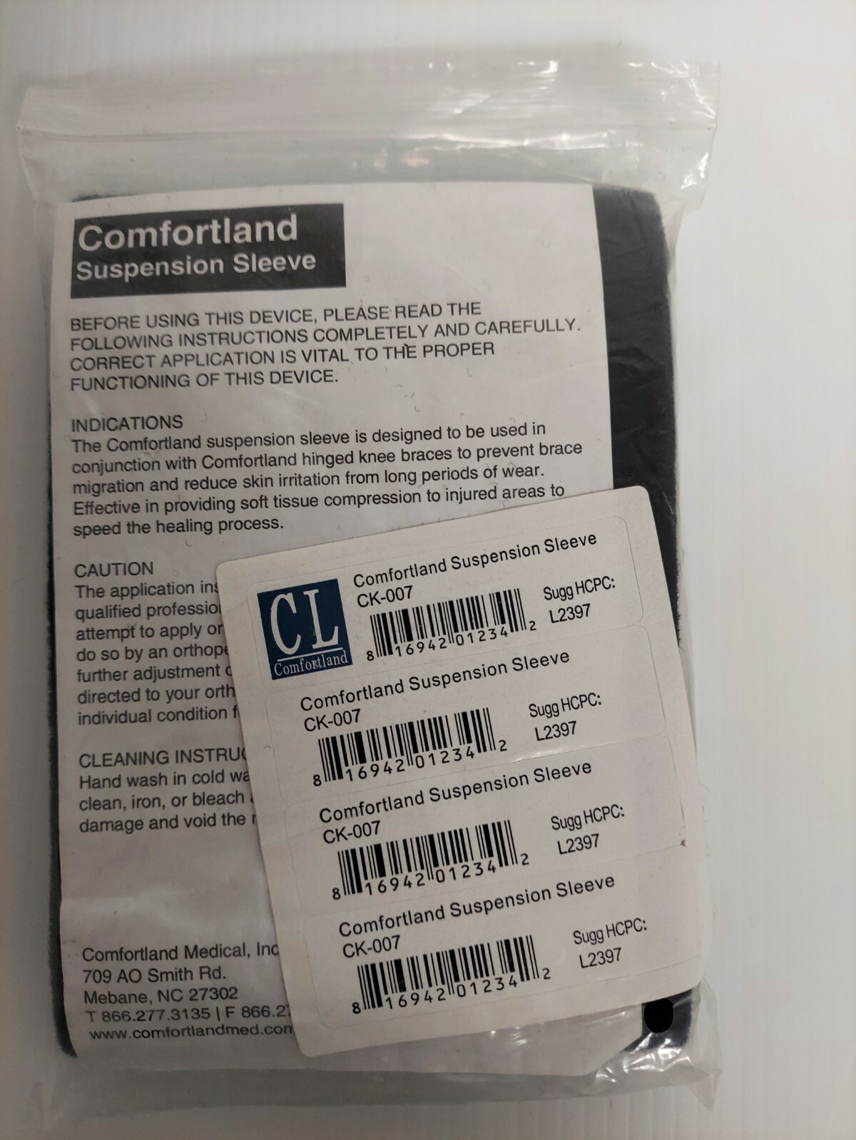 NEW Comfortland Black Medical Suspension Sleeve Knee Brace # CK‑007