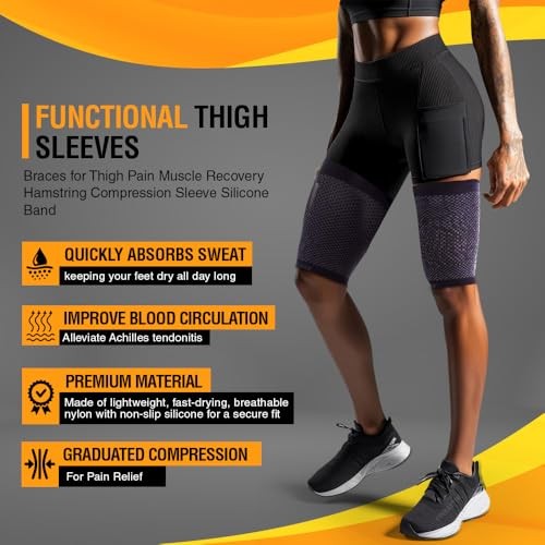 Thigh Compression Sleeve for Men Women 1 Pair – Quad & Thigh Medium Black