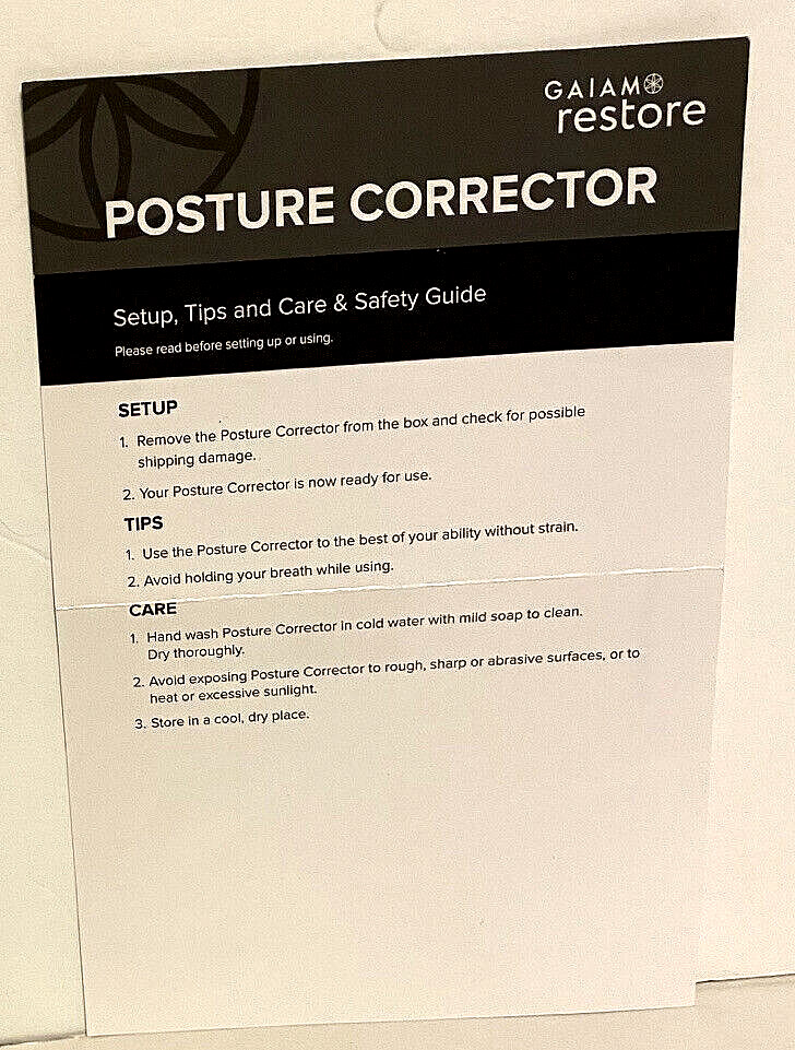 Gaiam Restore Posture Corrector One Size Unisex Black Instructions