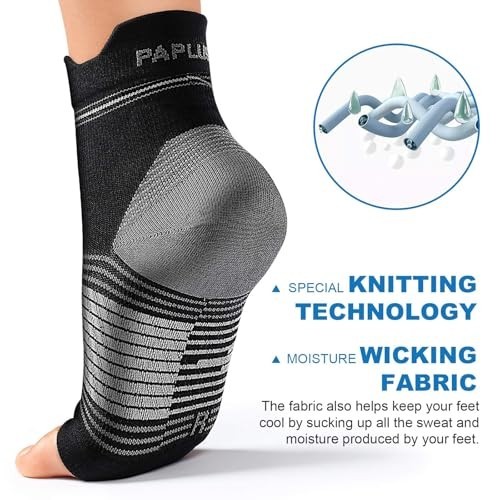 Plantar Fasciitis Compression Socks – 6 Pairs, Arch & Ankle Support, Large, Blac