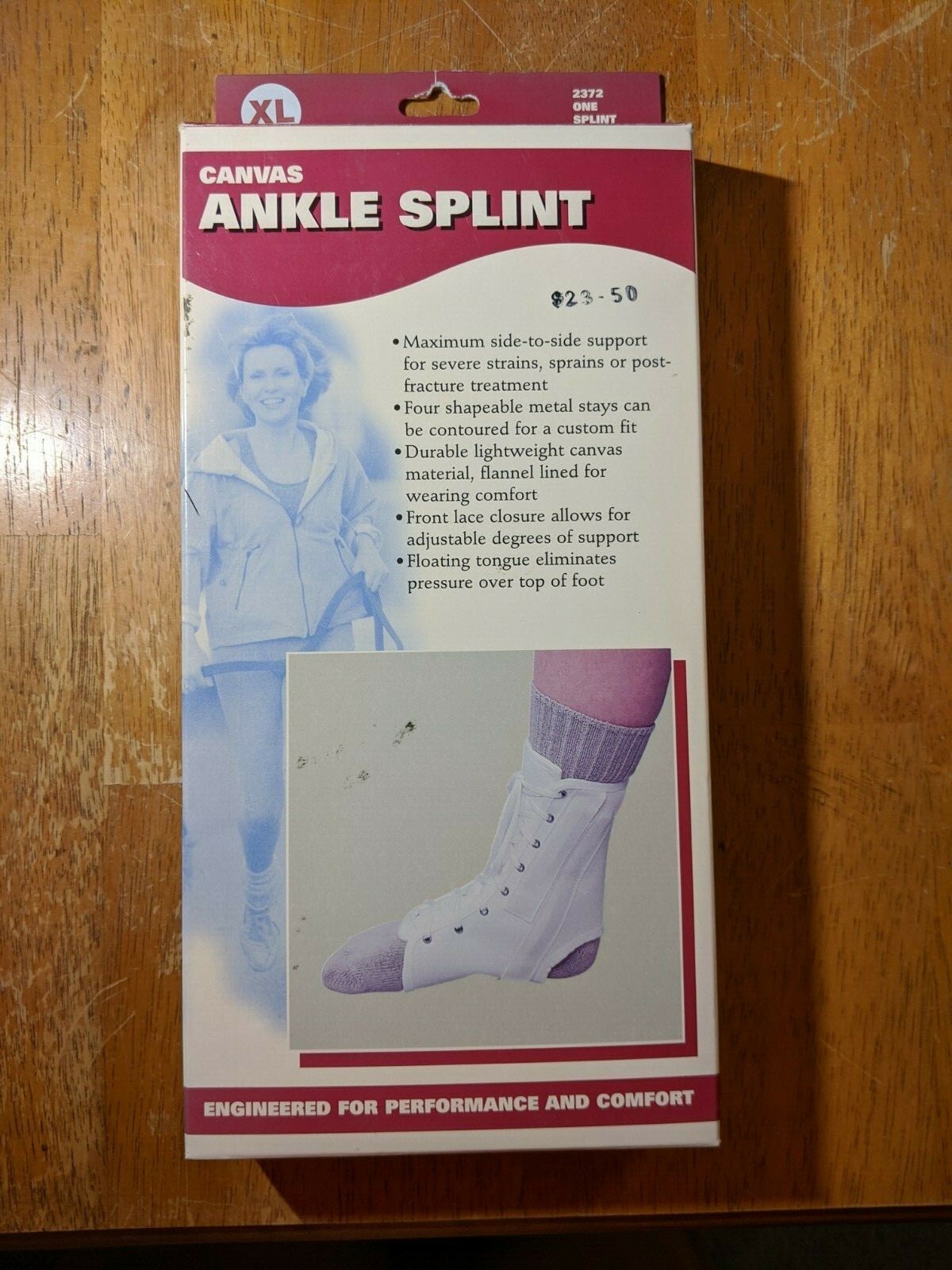OTC Ankle Splint, Canvas Lace-Up, Rigid Metal Stays, X-Large XL Orthopedic Brace