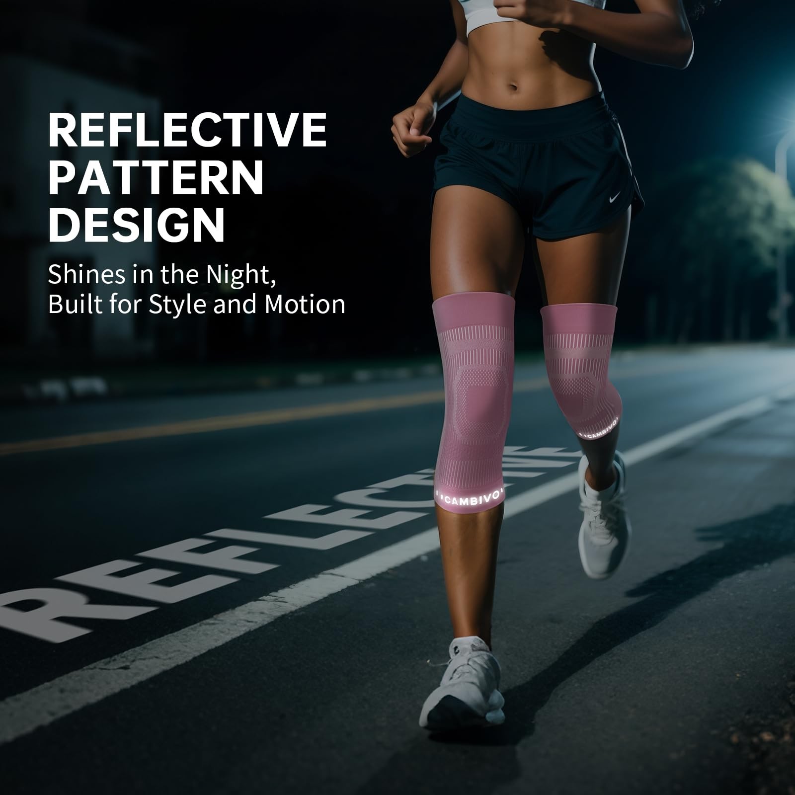 2 PCS Knee Compression Sleeve UltraThin Lightweight Light Pink Medium
