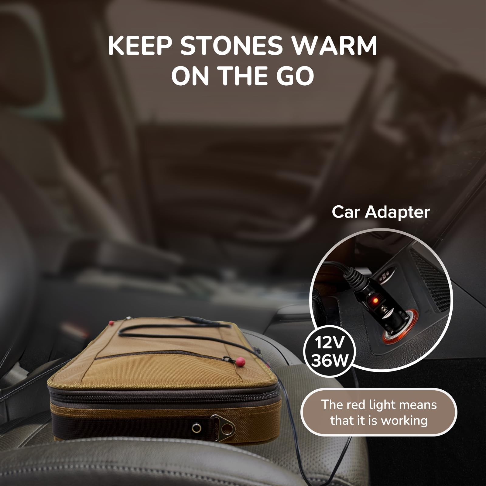Portable Massage Stone Warmer Electric Heater with 12 sticks, Brown