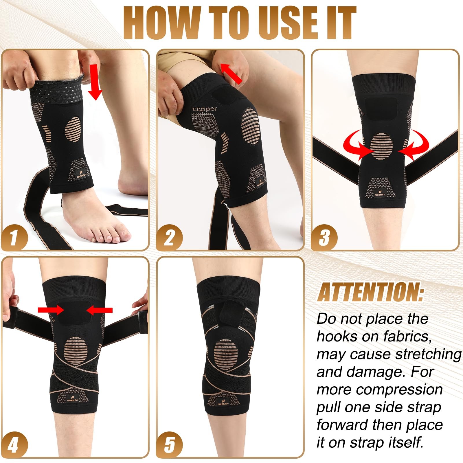 Copper Knee Brace with Straps for /Men, Knee Compression Sleeve for Knee Pain…