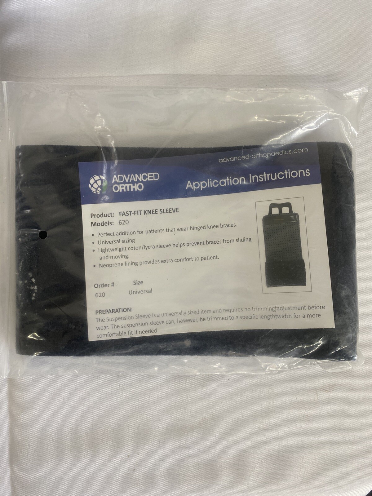 Advanced Ortho The Fast Fit universal Knee Sleeve Model 620 L2397 Fits All Sizes