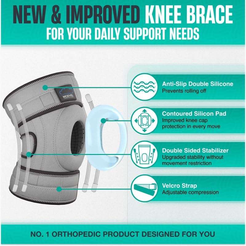 Modvel Elite Knee Brace Side Stabilizers Patella Gel Pads For Maximum Knee Pain