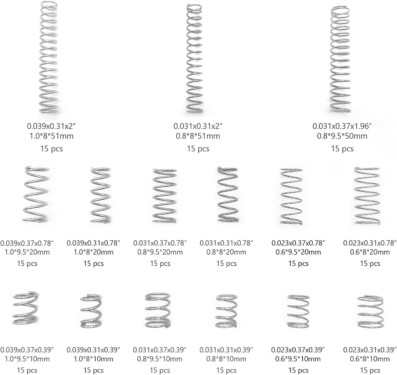 225Pcs Compression Springs Assortment 15 Sizes Stainless Steel Repair Replacemen