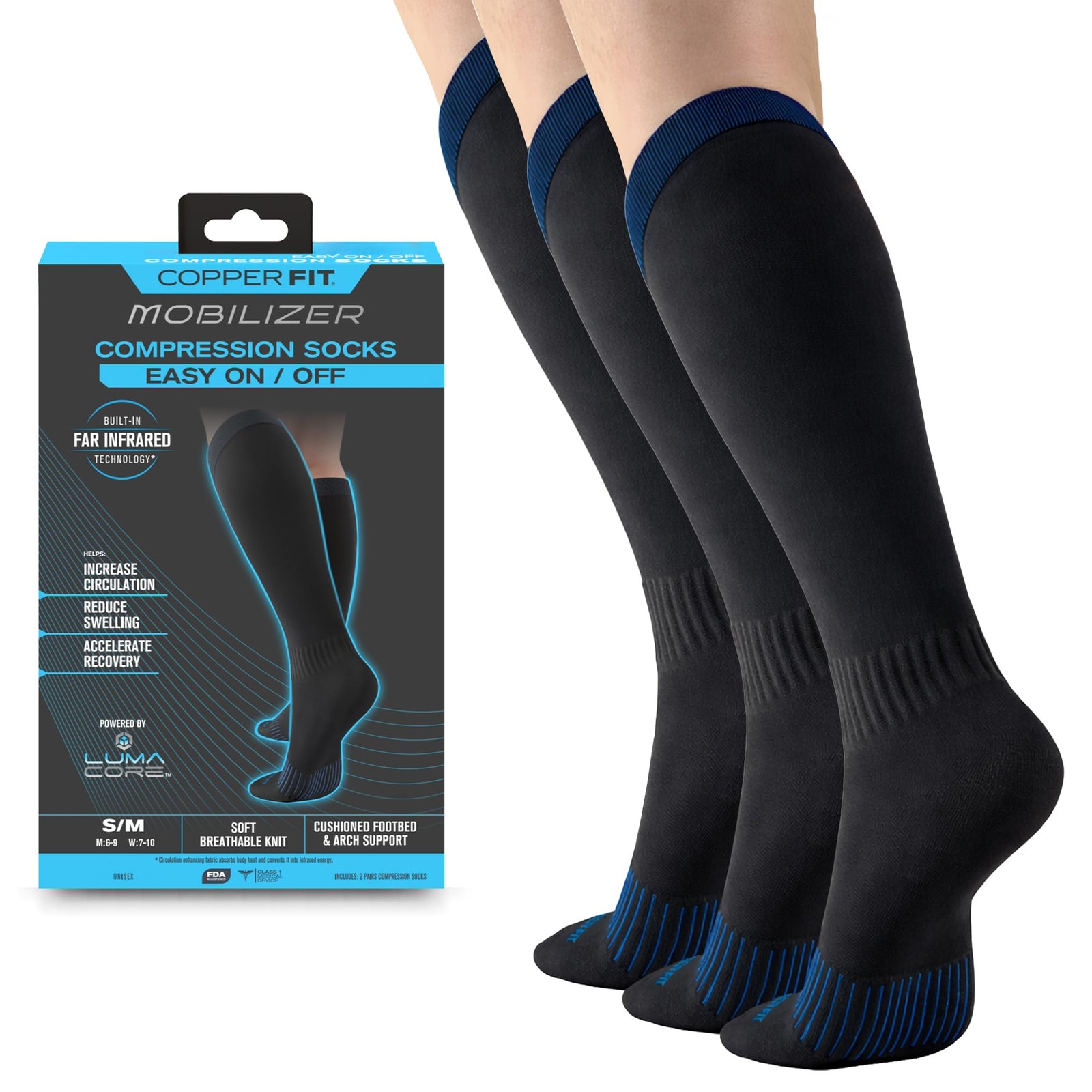Copper Fit Mobilizer Easy On Off Socks 20mmHg Large X 3 Pack Circulation Relief