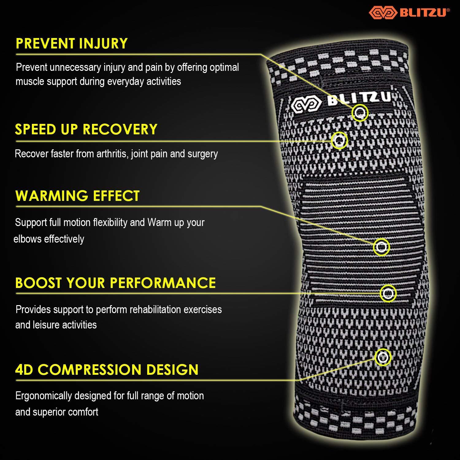 Blitzu Elbow Brace Elastic Compression Arm Sleeves Tendonitis Bursitis Arthritis