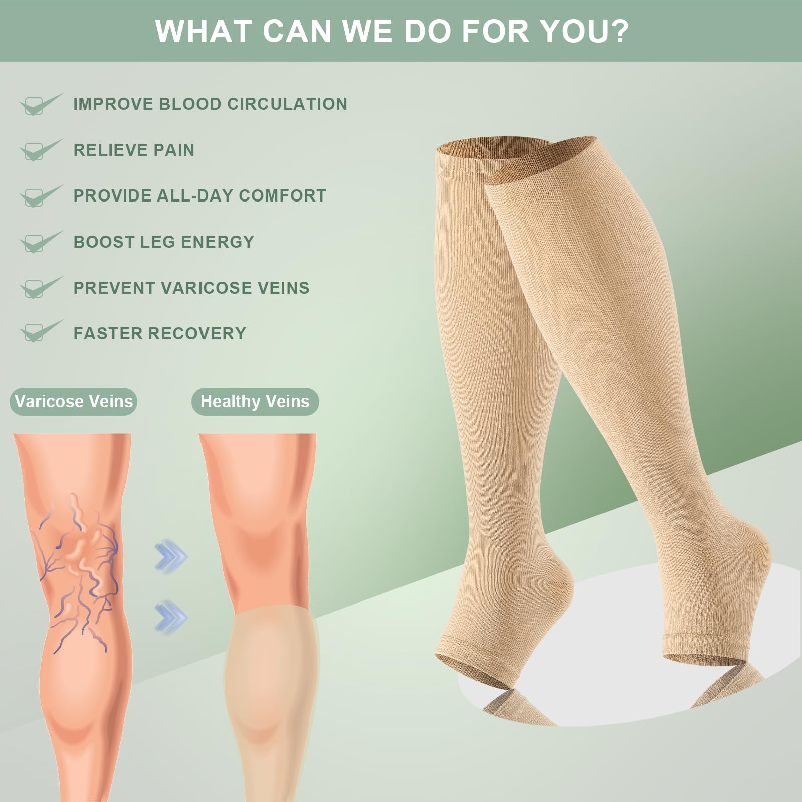 3 Pack 20-30mmHg Open Toe Compression Socks Knee High Support for Men Women
