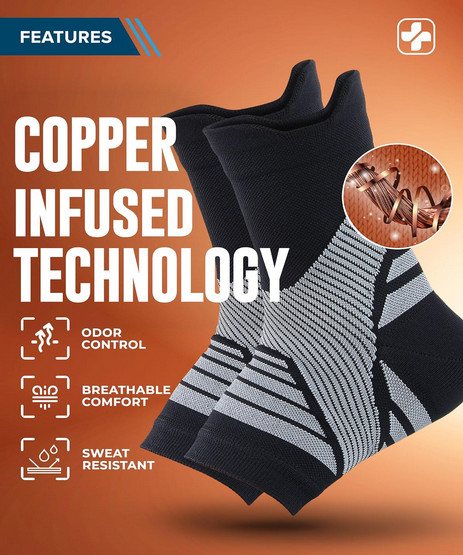 Copper Ankle Sleeve Compression Support Brace Toeless Sock Men Women