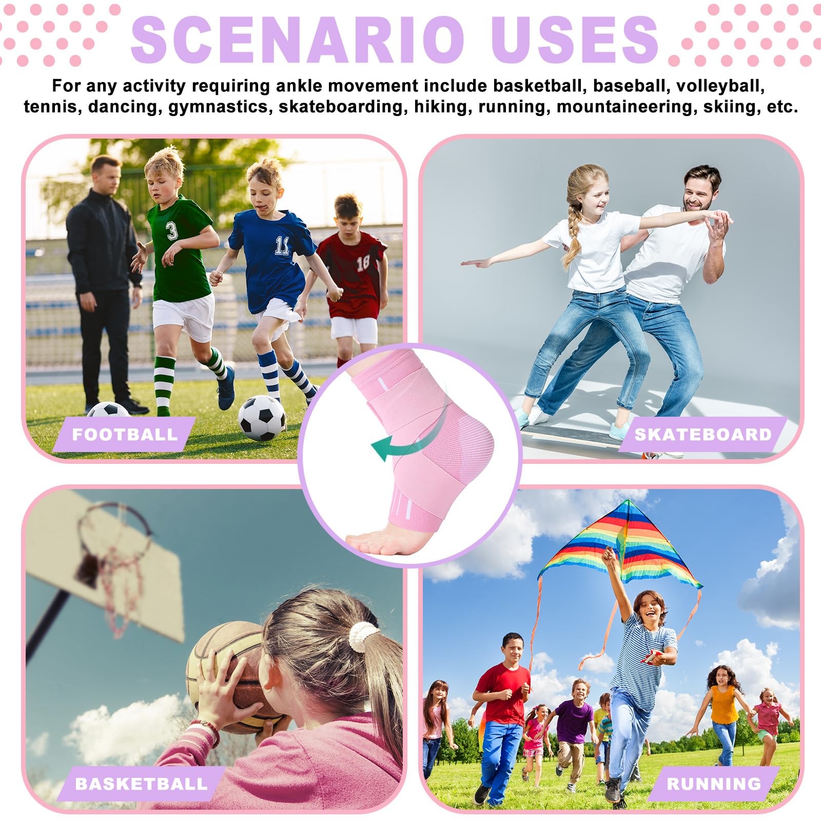 Tarpop 1 Pair Ankle Brace Kids Compression Ankle Sleeves Adjustable Foot