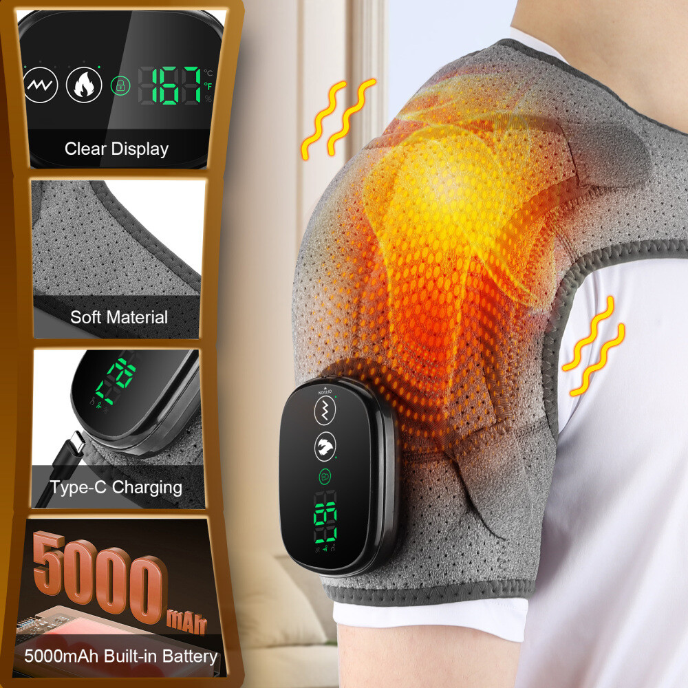 Electric Heated Vibration Shoulder Massager Brace Rotator Cuff Joint Pain Relief