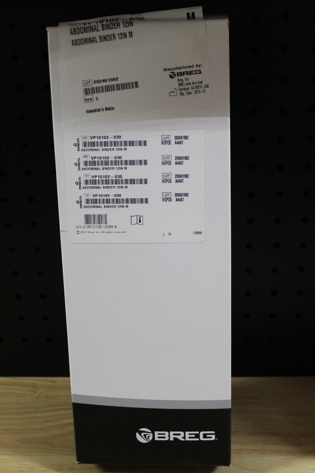 Breg Abdominal Binder-12″-White-Size Medium-NEW-10102-030