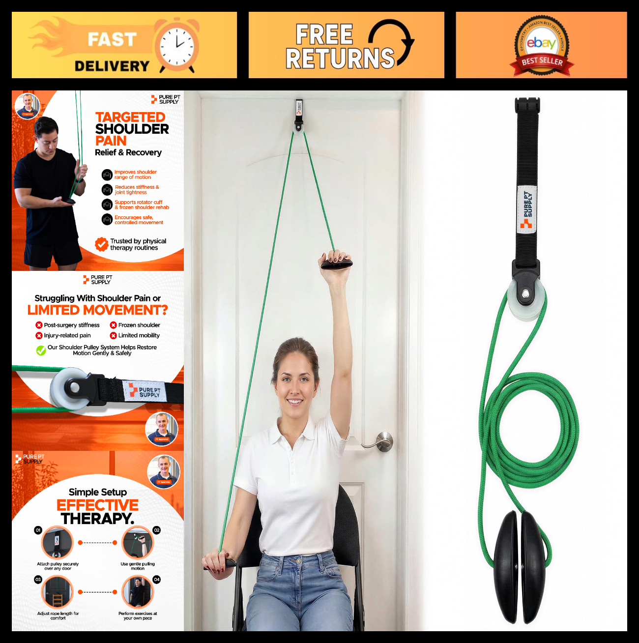 Shoulder Pulley for Physical Therapy – Over-the-Door Rehab System, Strong Handle
