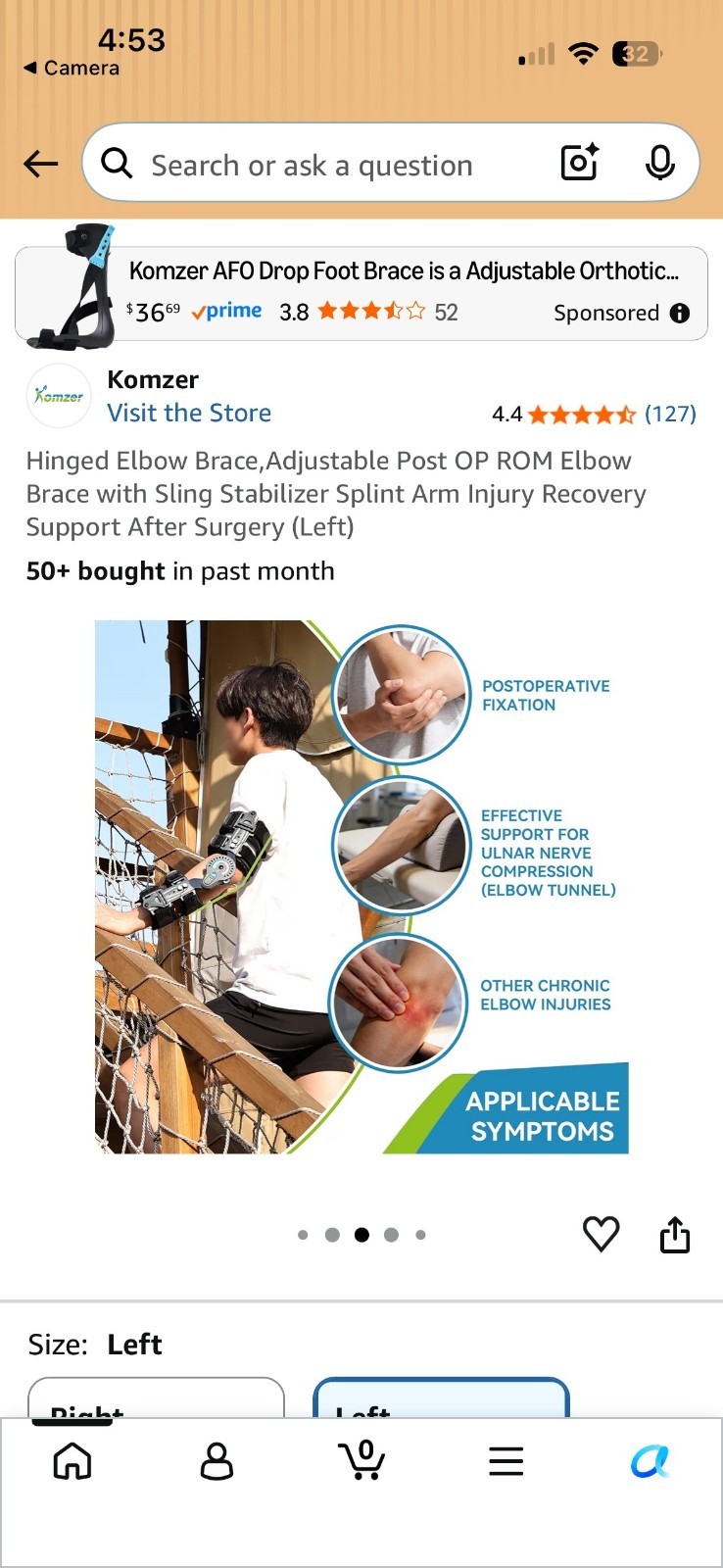 Hinged Elbow Brace Adjustable Post OP ROM Elbow Brace W/Sling Stabilizer (Left)