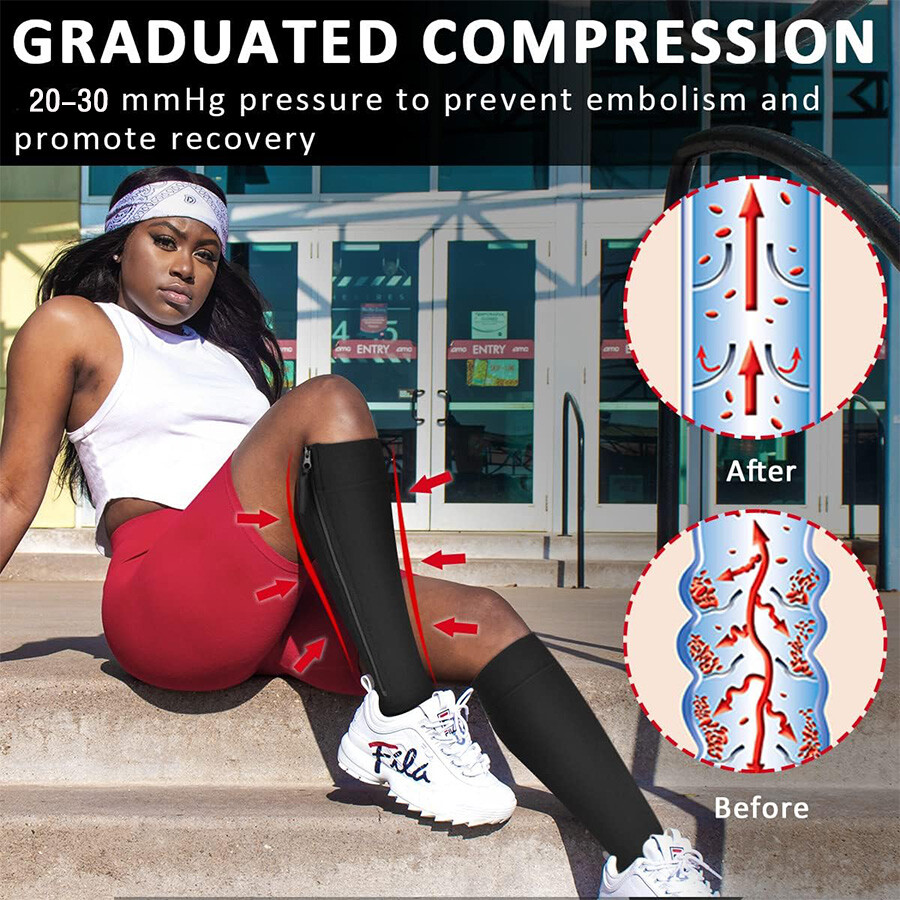 1/2/3 Pairs Compression Socks Open Toe 20-30mmHg With Zipper Leg Safe Protection