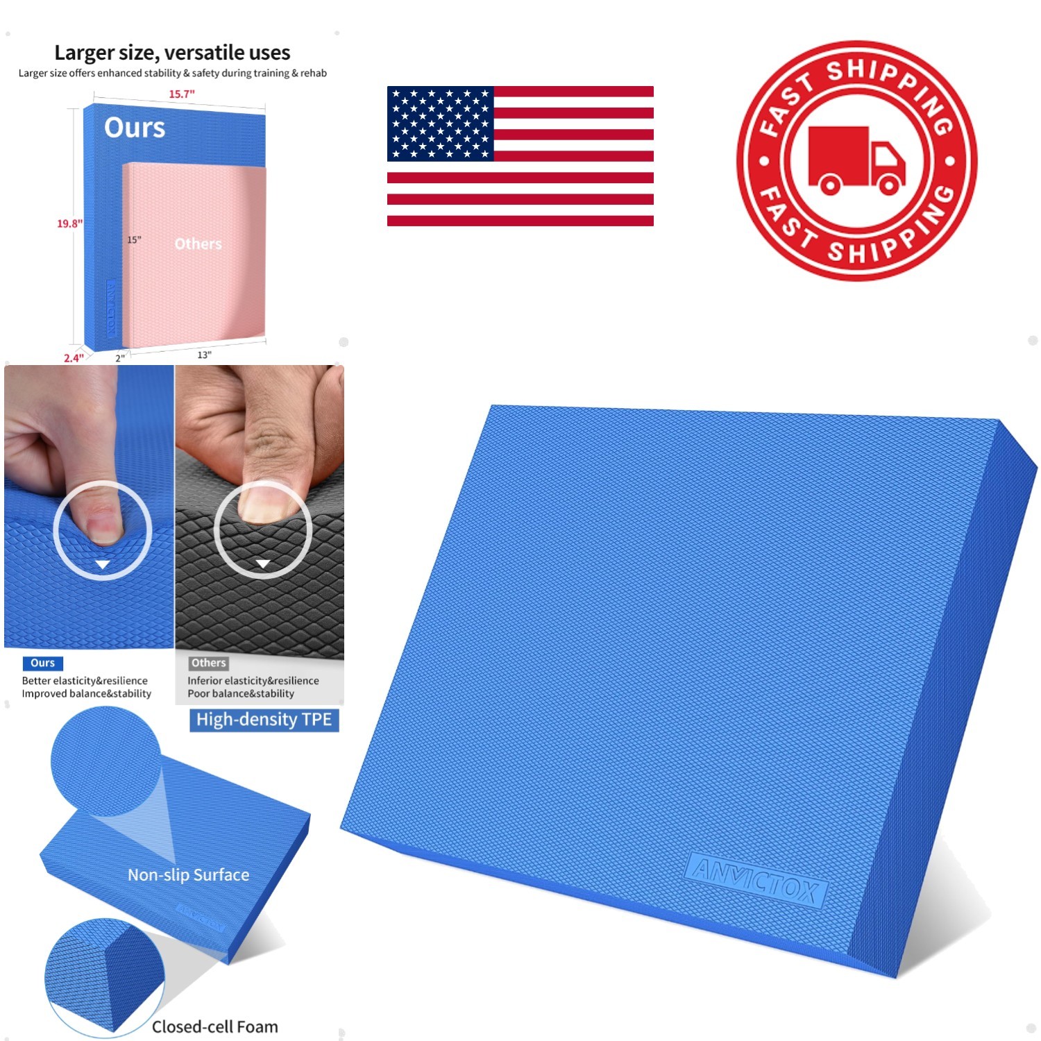 Blue Foam Balance Pad 19.8 Inch by 15.7 Inch for Core Strength and Stability