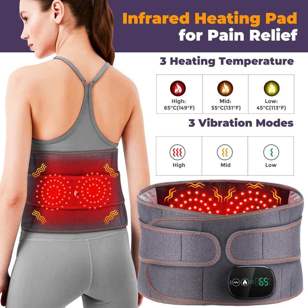Lumbar Massager, Heated Waist Belt Wrap, Lower Back Massager with Heat Vibration