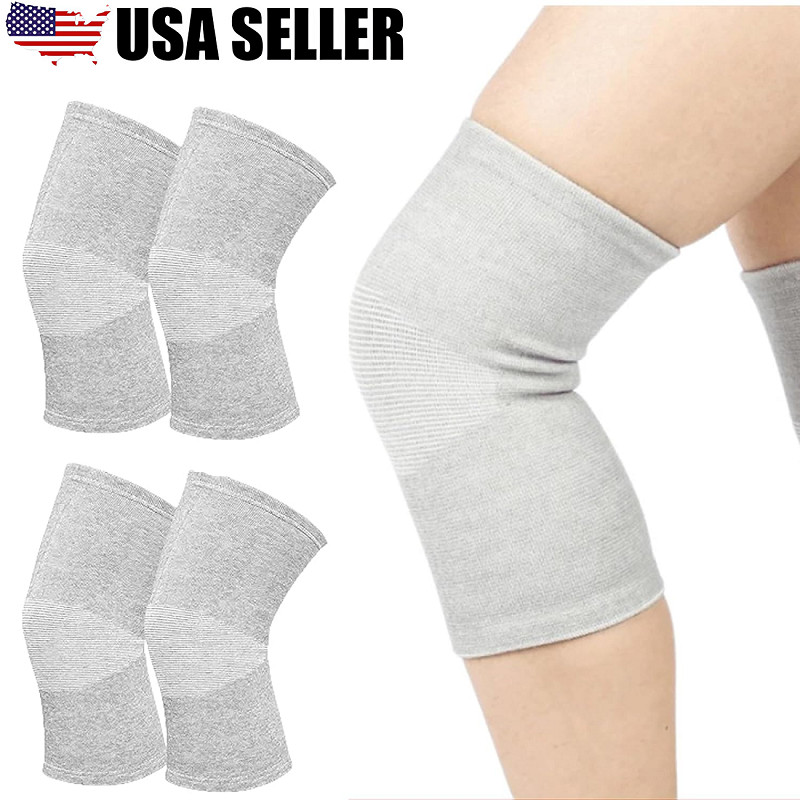 2Pairs Bamboo Knee Sleeve Elastic Compression Knee Brace Warm Breathable Pads US