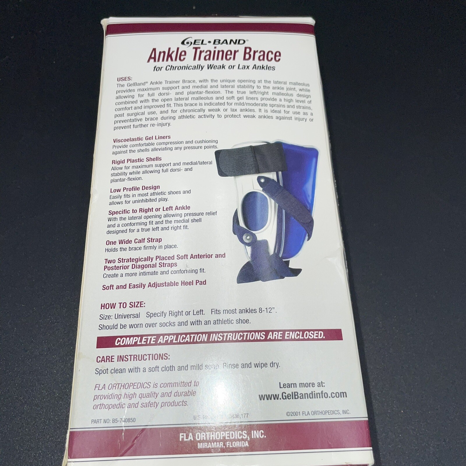 FLA Orthopedics Gel Brand Ankle Brace B5-740840 Gel Band Right Foot