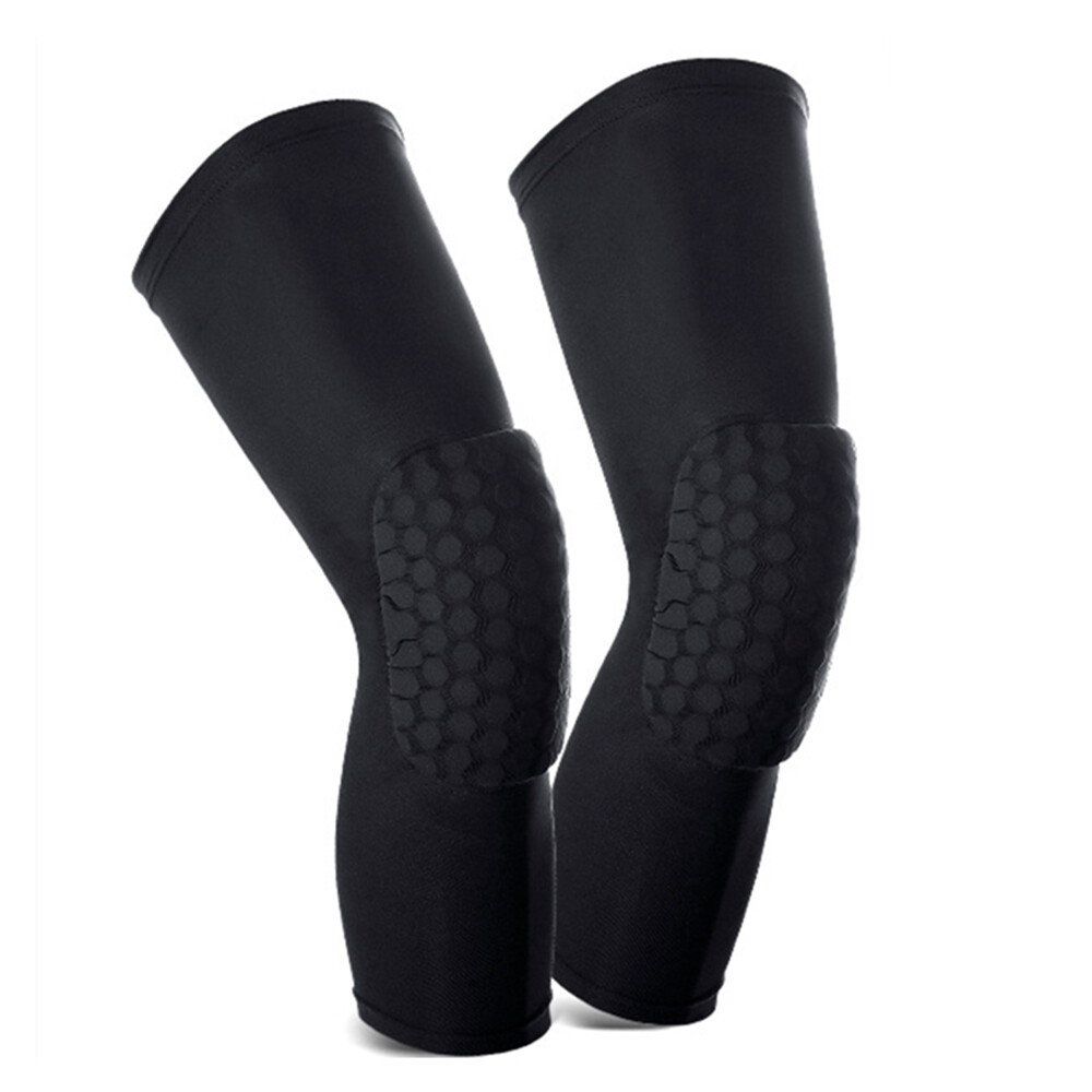 2pcs Black Compression Long Sleeve Support Leg Knee Pad Brace Sport Pain Guard