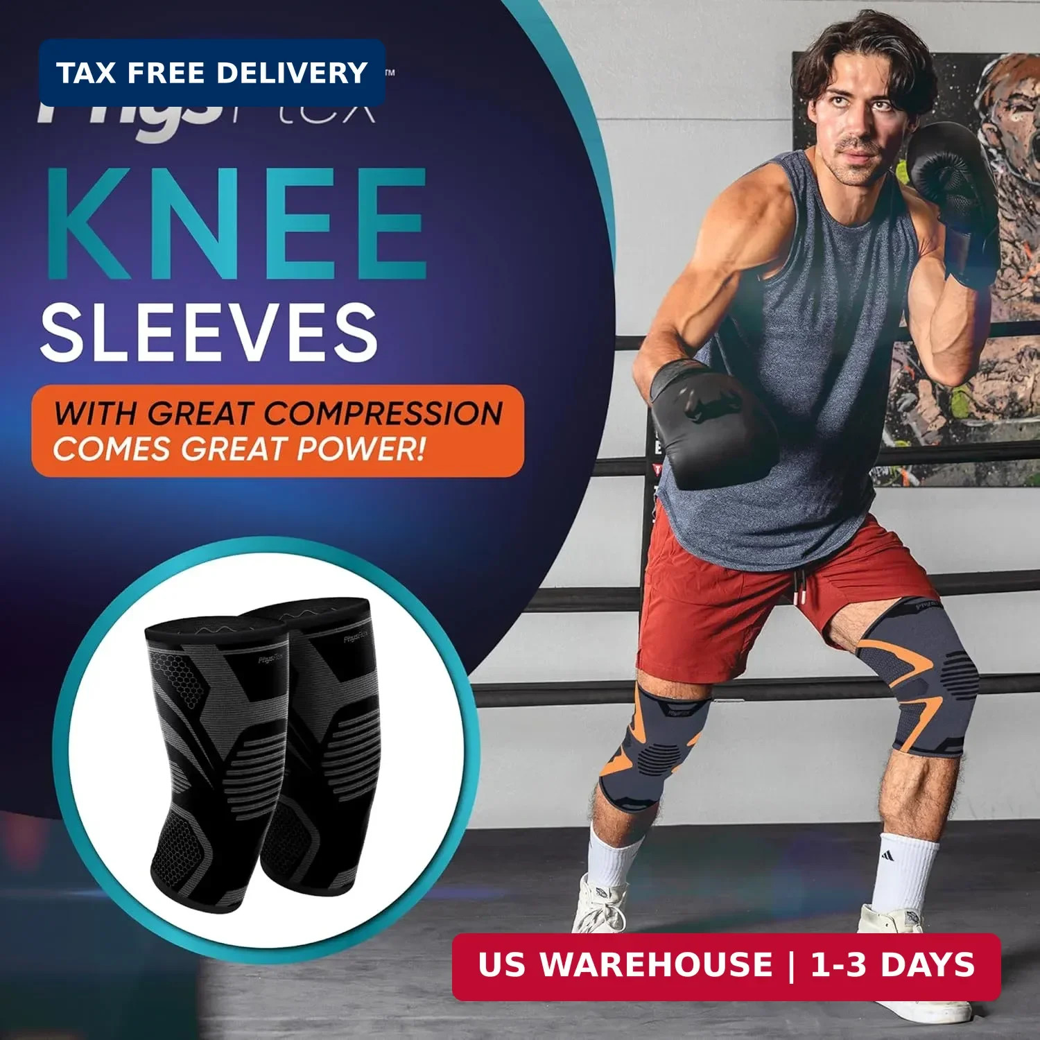 Knee Compression Sleeves Men Women Support for Weightlifting Gym Workout M Black