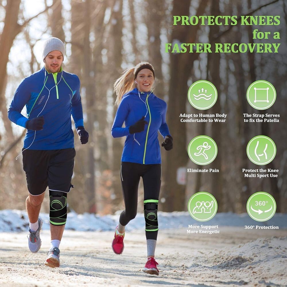 Professional Knee Sleeve Brace w Removable Adjustable Straps Unisex Green, Large