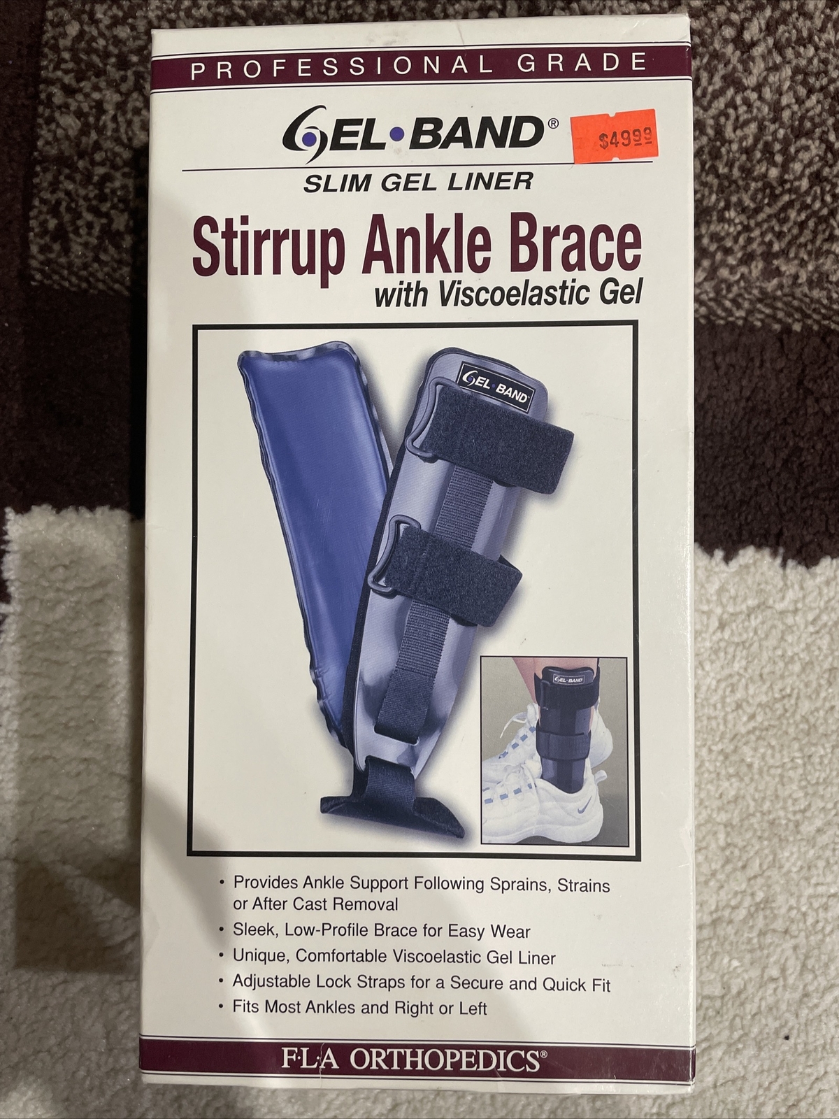 NEW FLA Universal Ankle Stirrup Brace w/Viscoelastic Gel Black