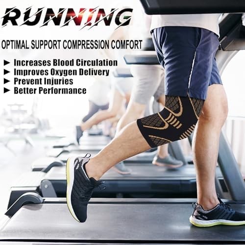 2x Knee Sleeves Copper Silver Compression Brace Support Sport Joint Injury Pain