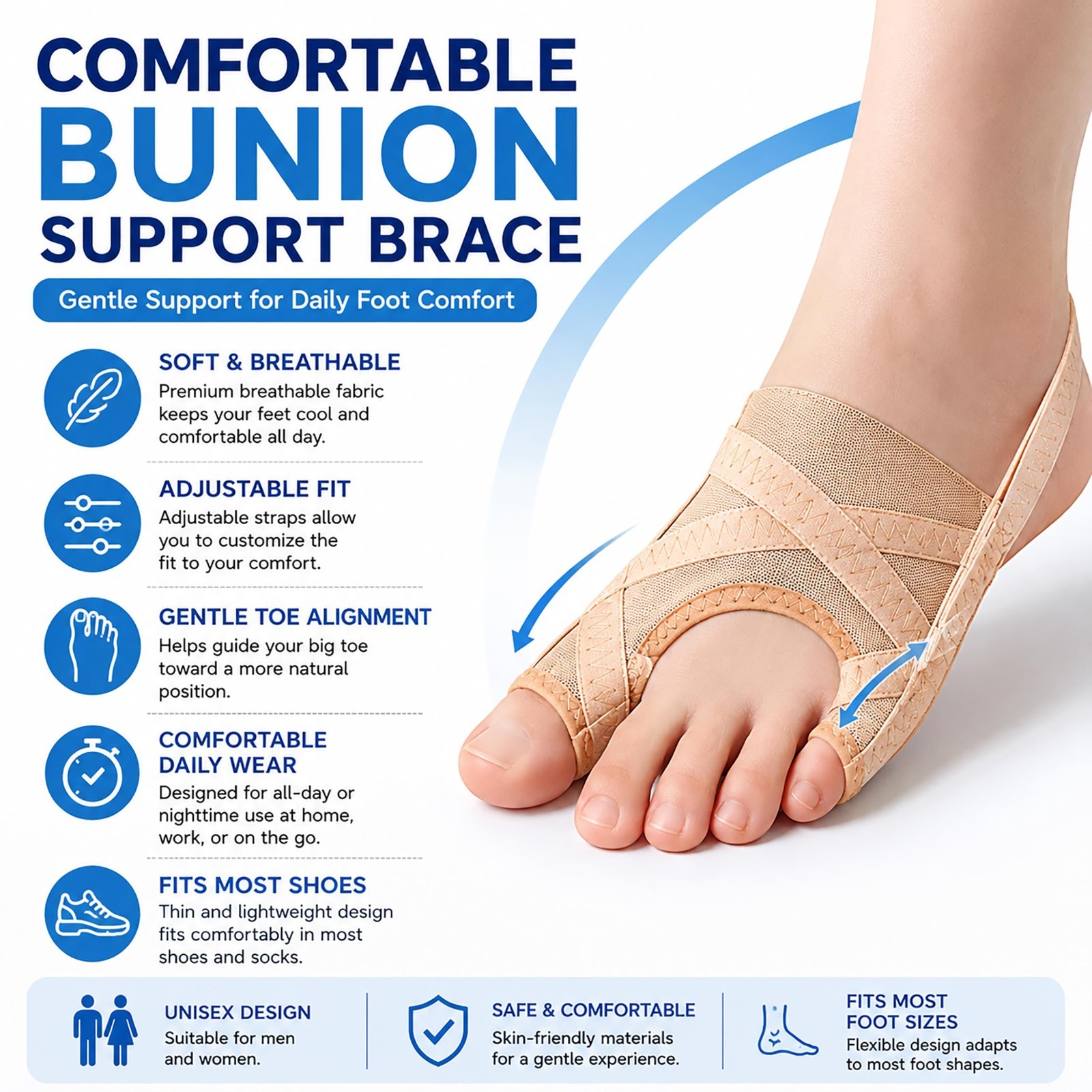 Adjustable Bunion Corrector Sleeve – Breathable Hallux Valgus Support for Day/Ni