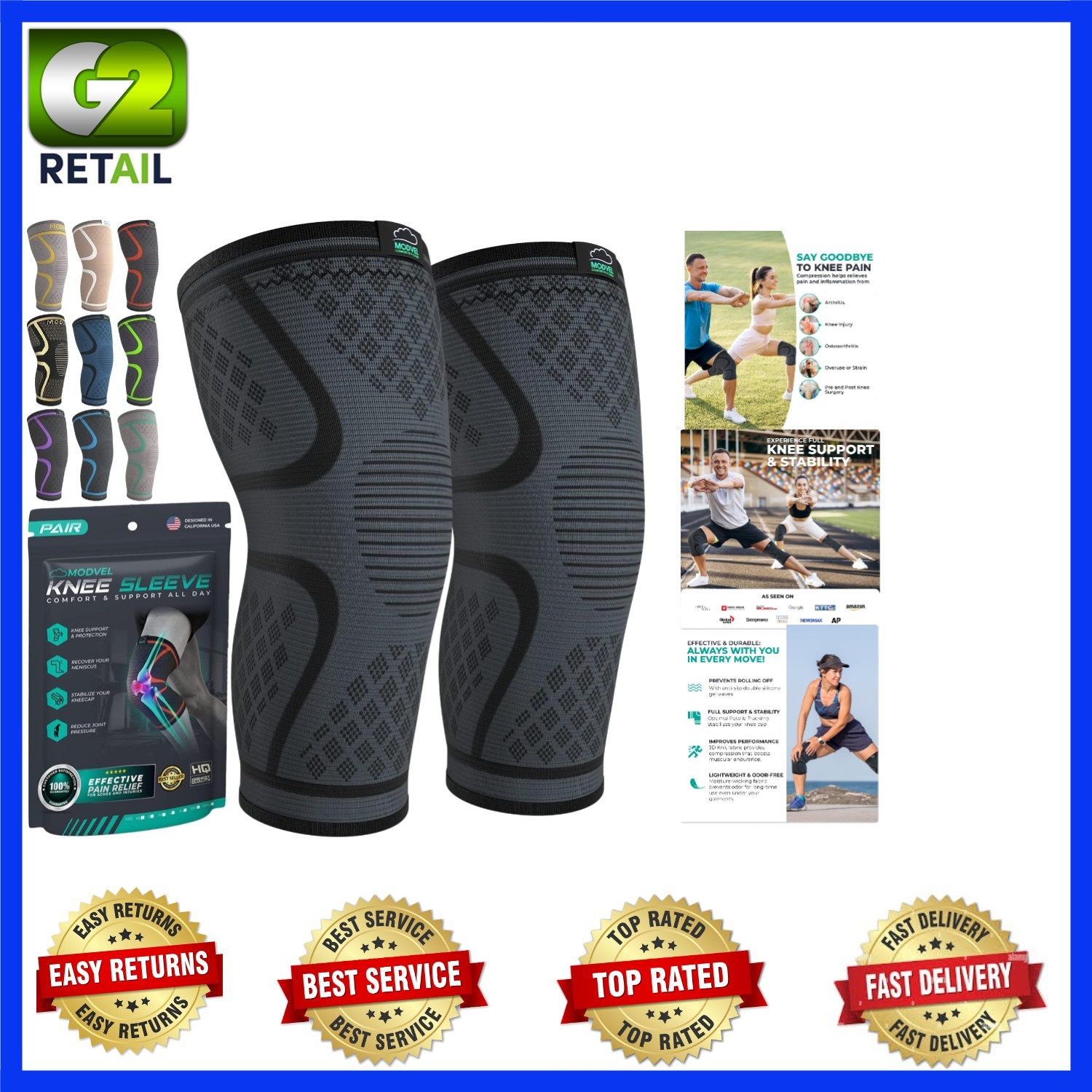 2-Pack Compression Knee Brace for Pain Relief – Perfect for All Sports
