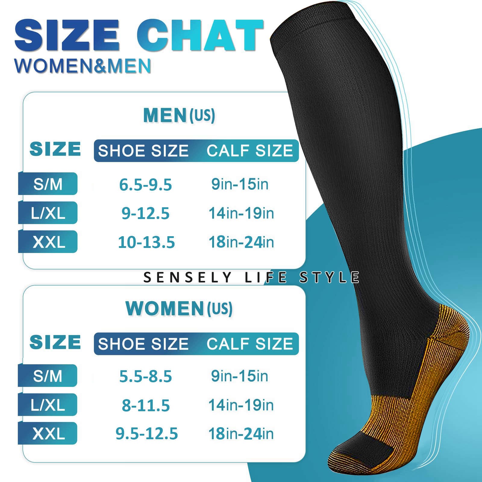 15-20mmHg, Medias de Compresión Talla Grande, Pantorrilla Ancha, 3/6 Pares