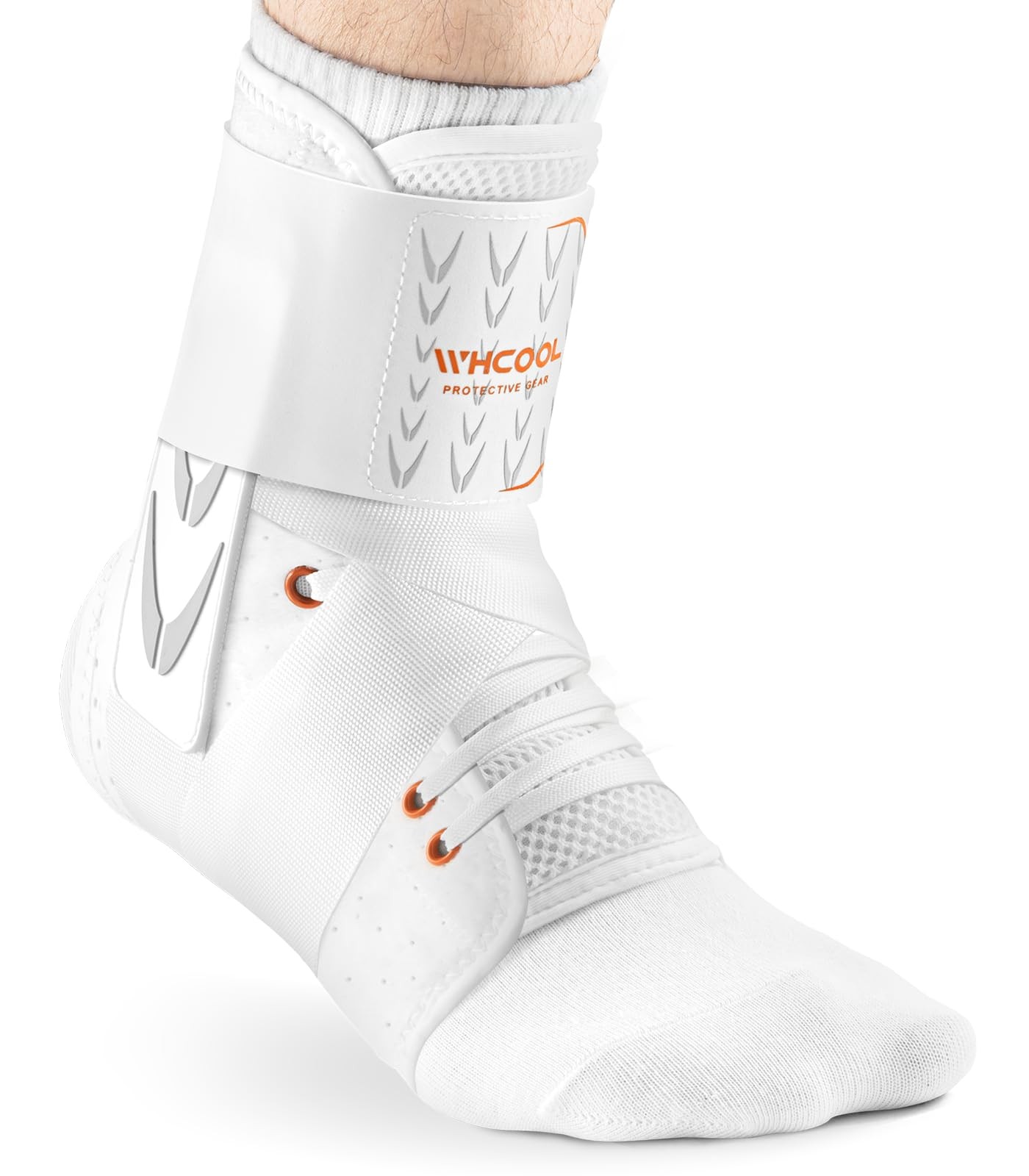 WHCOOL Slim-Fit Ankle Brace for Small(ankle:10.4in-12in), White/Orange