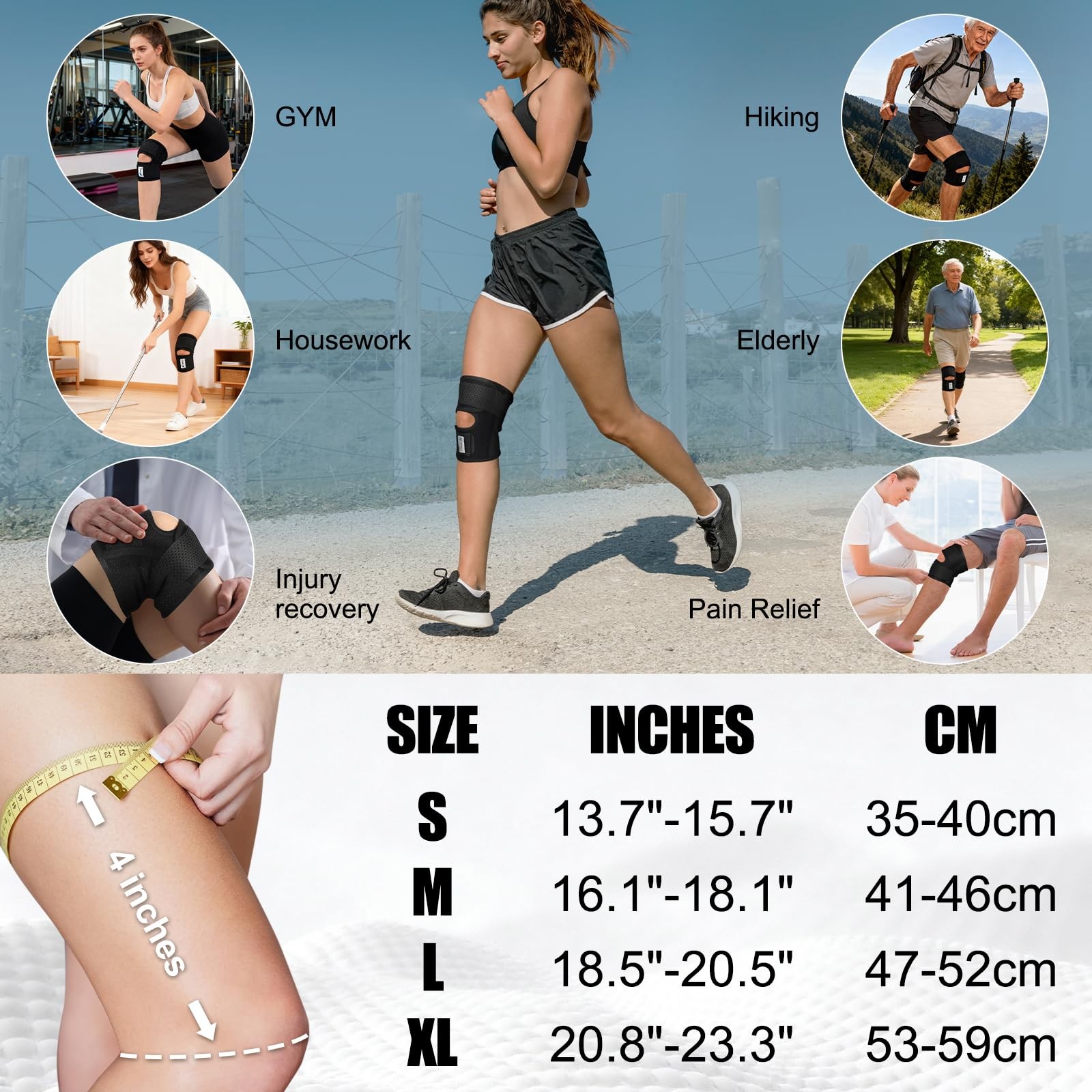 Knee Brace for Knee Pain, Compression Knee Support with Air Mesh Fabric, Adju…
