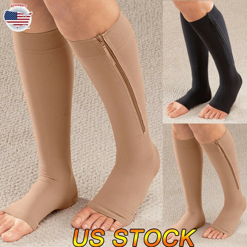3Pair Compression Socks Zipper Open Toe 30-40mmHg with Zipper Safe Protection US
