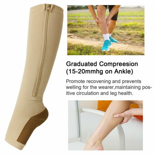 Compression Socks with Zipper Supports Leg Knee Stockings Zip Sox Open Toe US